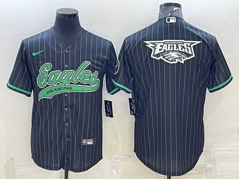 Mens Philadelphia Eagles Black Team Big Logo With Patch Cool Base Stitched Baseball Jersey